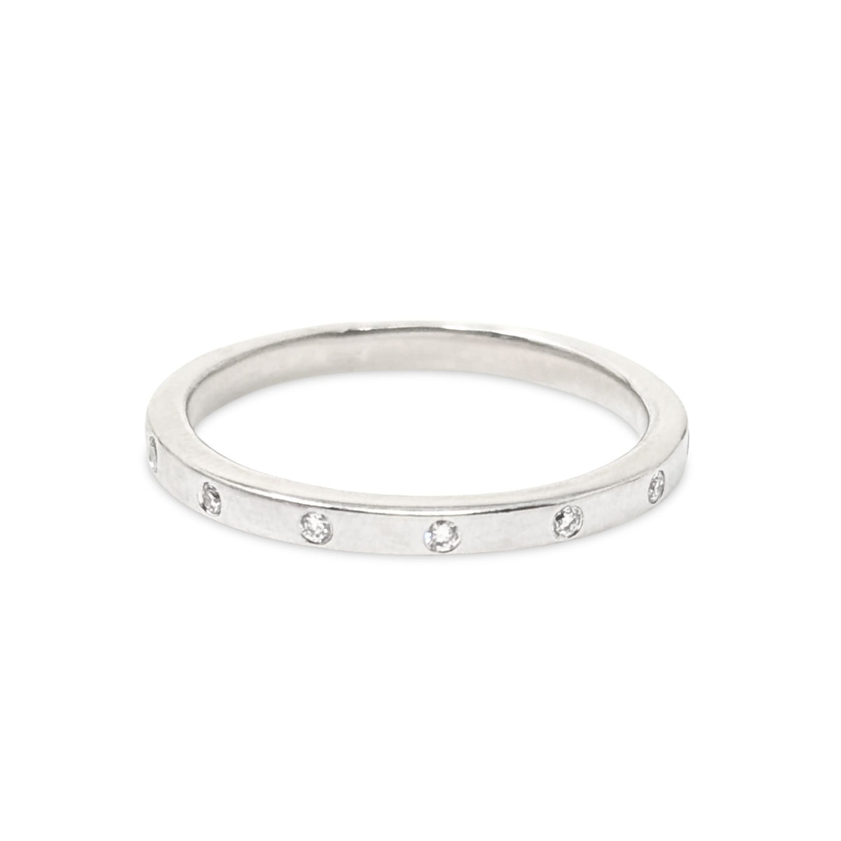 Vintage 14K White Gold 7 Diamond Wedding Band - Size 5.75