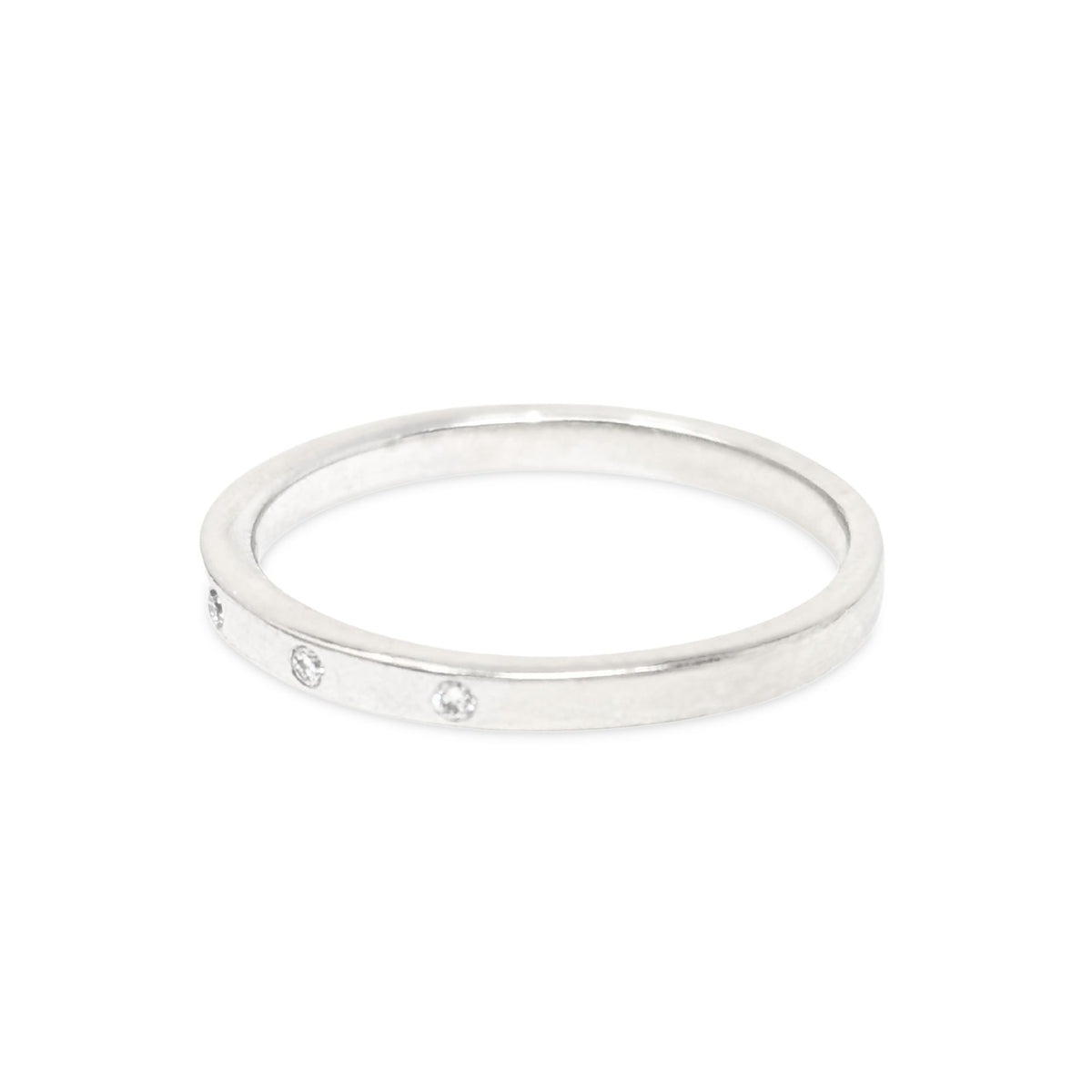 Vintage 14K White Gold 7 Diamond Wedding Band - Size 5.75