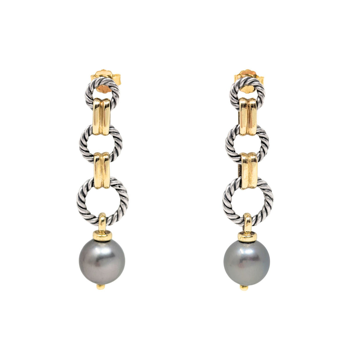 David Yurman 18K Gold/Sterling Pearl Drop Earrings