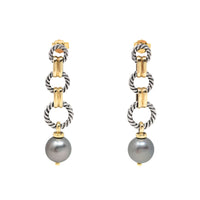 David Yurman 18K Gold/Sterling Pearl Drop Earrings