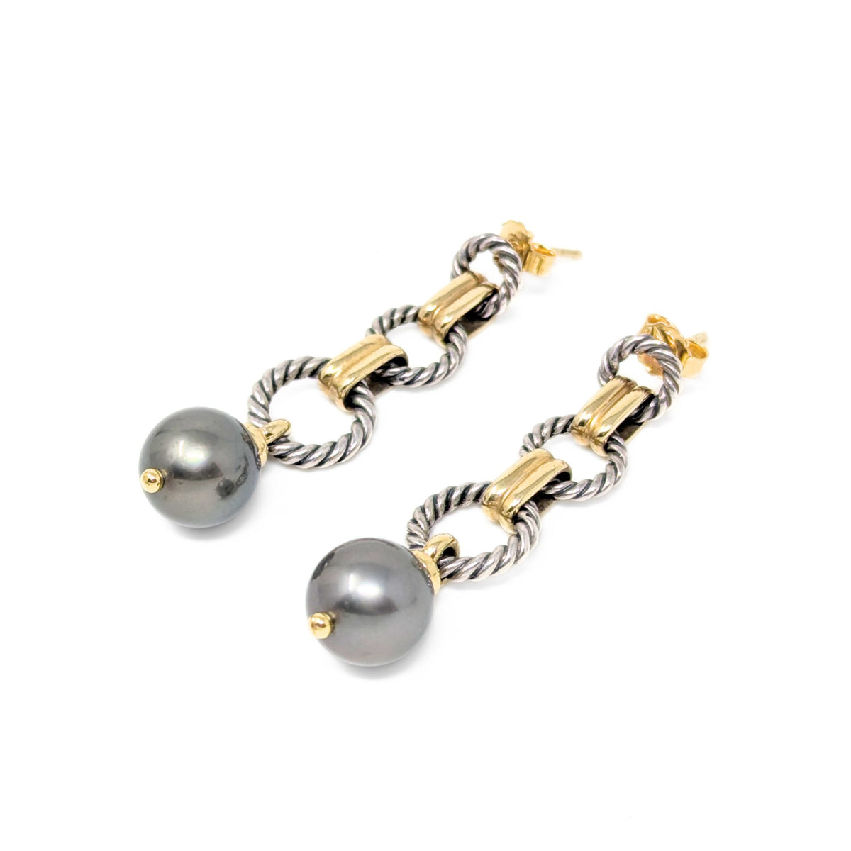 David Yurman 18K Gold/Sterling Pearl Drop Earrings