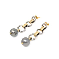 David Yurman 18K Gold/Sterling Pearl Drop Earrings