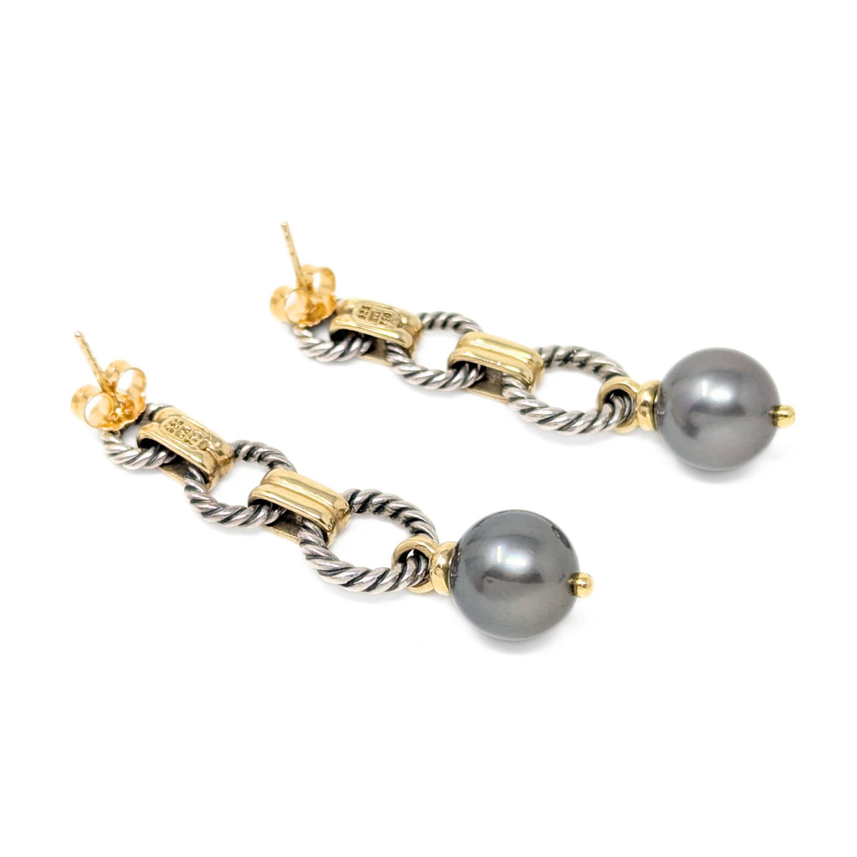 David Yurman 18K Gold/Sterling Pearl Drop Earrings