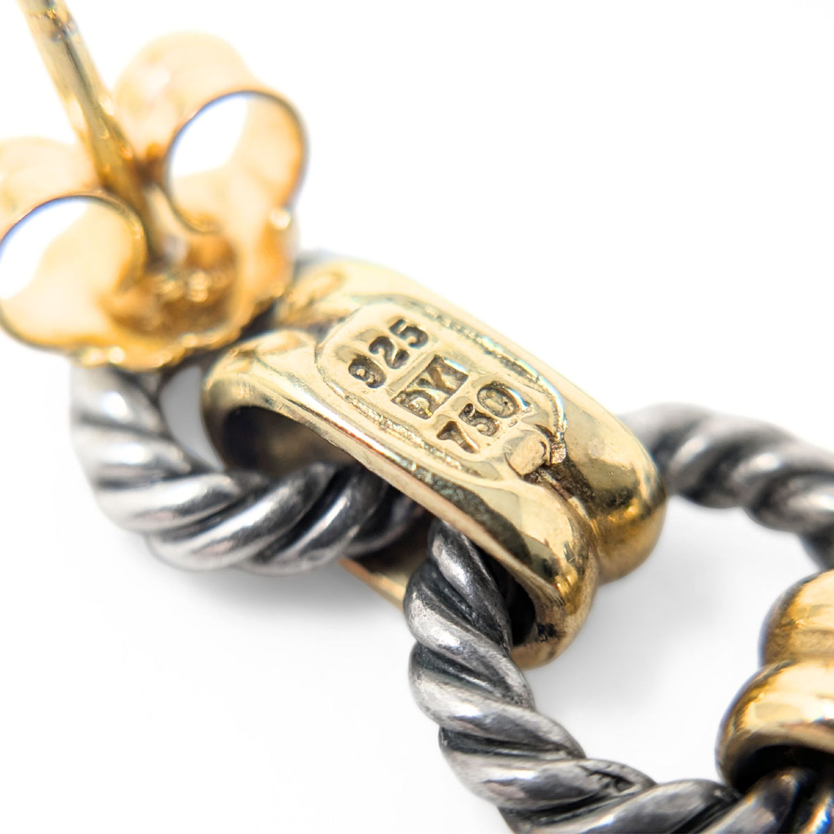 David Yurman 18K Gold/Sterling Pearl Drop Earrings