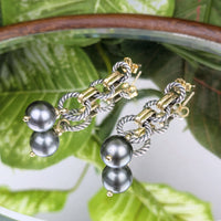 David Yurman 18K Gold/Sterling Pearl Drop Earrings