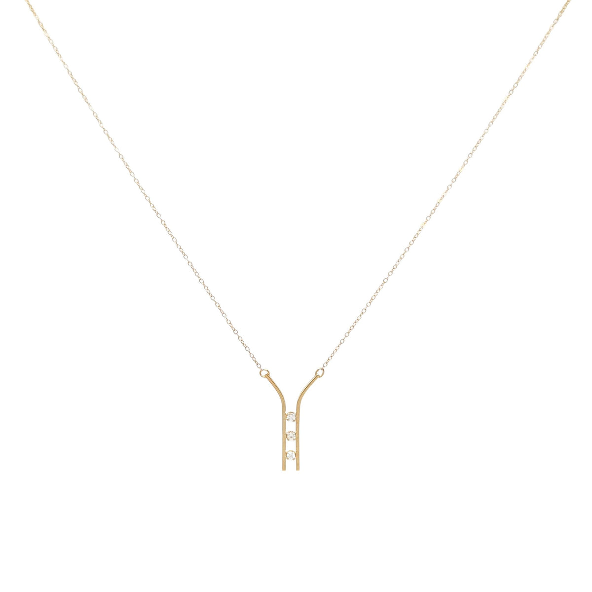 B.A.B. Vintage 14K Gold Y-Bar 3-Diamond Drop Necklace