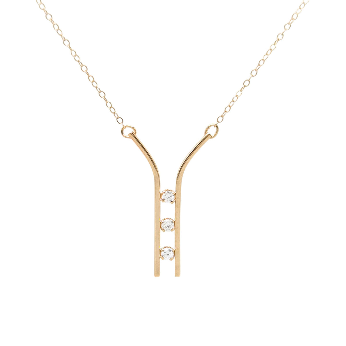 B.A.B. Vintage 14K Gold Y-Bar 3-Diamond Drop Necklace
