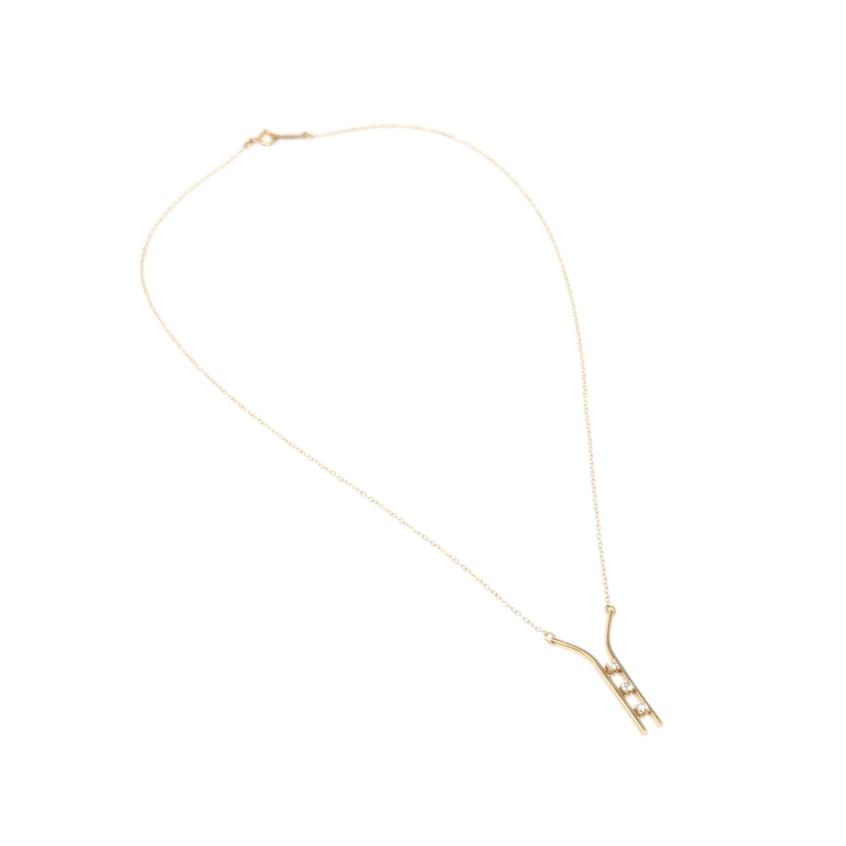 B.A.B. Vintage 14K Gold Y-Bar 3-Diamond Drop Necklace