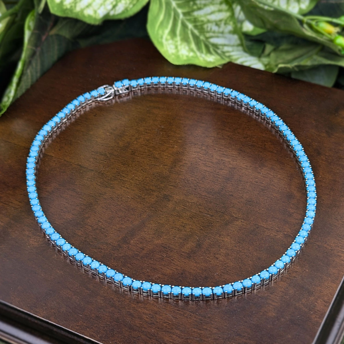 D’Joy Sterling Silver Sleeping Beauty Turquoise 18" Tennis Necklace