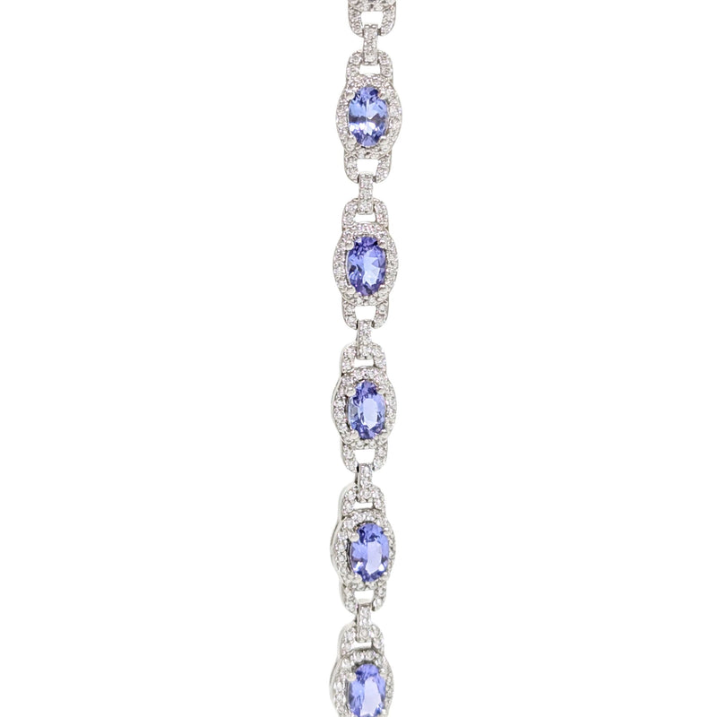 Sterling Silver, Tanzanite, & CZ 7"-8" Adjustable Tennis Bracelet