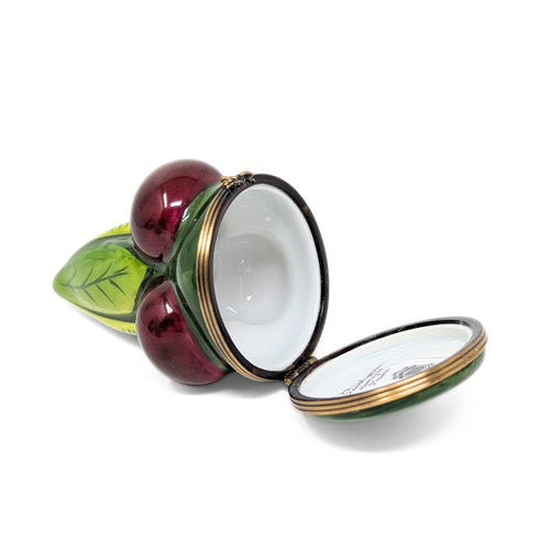 La Gloriette Hand-Painted Limoges Porcelain Cherries Trinket Box
