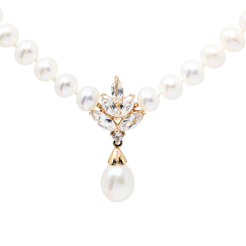 Alwand Vahan 10K Gold Bridal Pearl & White Sapphire Drop Earrings & Necklace Set