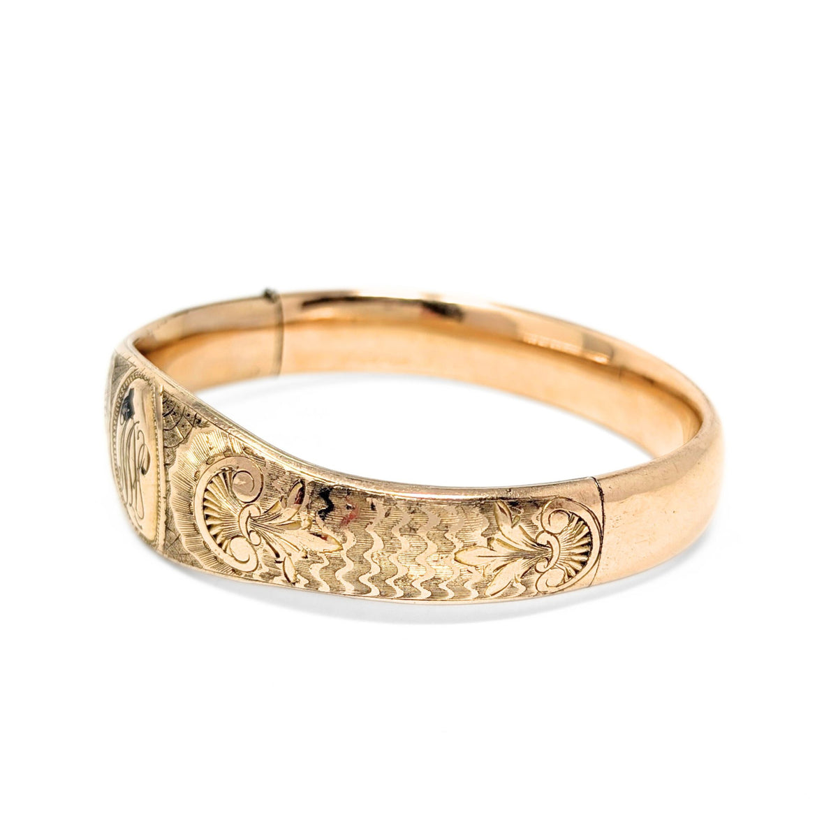 Victorian Gold Filled Monogrammed & Etched Hinged Bangle Bracelet