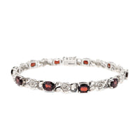 Sterling Silver & Garnet Rose Themed Link Bracelet