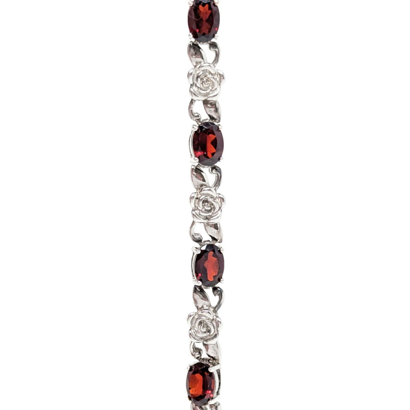 Sterling Silver & Garnet Rose Themed Link Bracelet