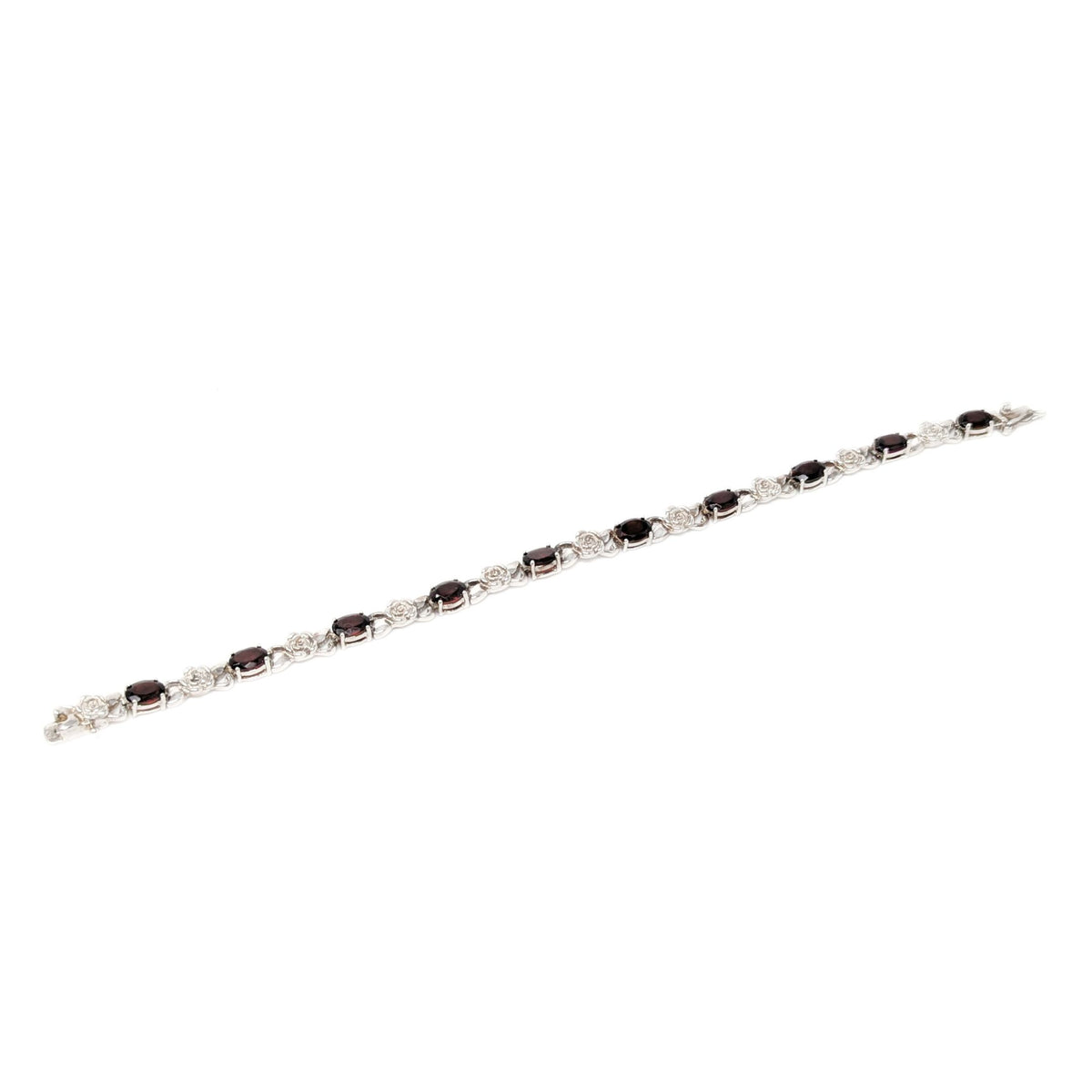 Sterling Silver & Garnet Rose Themed Link Bracelet