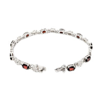 Sterling Silver & Garnet Rose Themed Link Bracelet