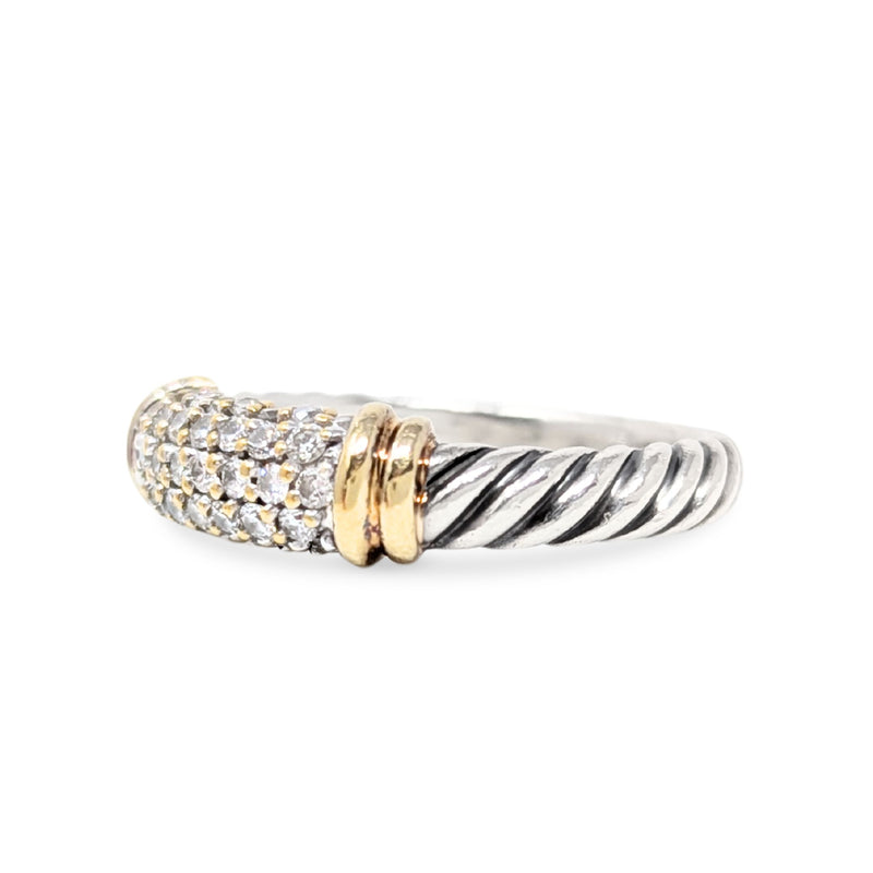 David Yurman 18K Gold/Sterling Metro Pavé Diamond Ring - Size 8
