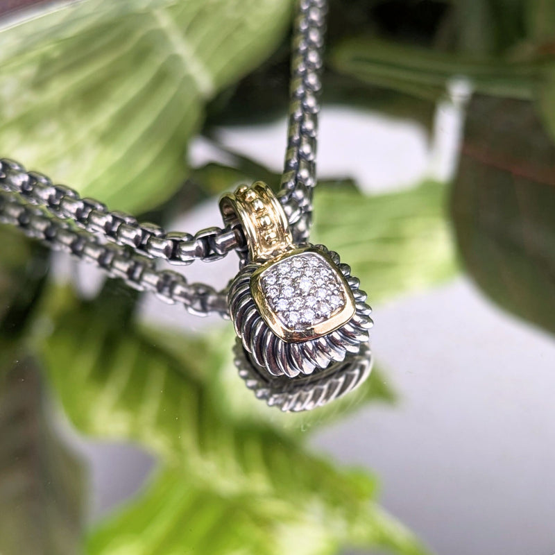 David Yurman Yellow Gold/Sterling Diamond Cable Albion Box Chain Necklace