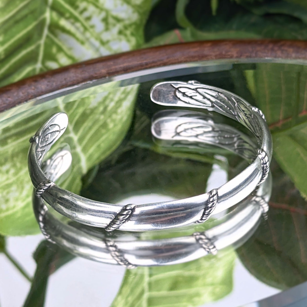 Vintage Sterling Silver Navajo Bar & Rope Cuff Bracelet