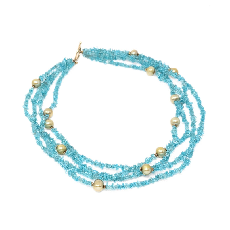 Imperial World Inc. 14K Gold, Blue Chalcedony, & Pearl 18” Necklace