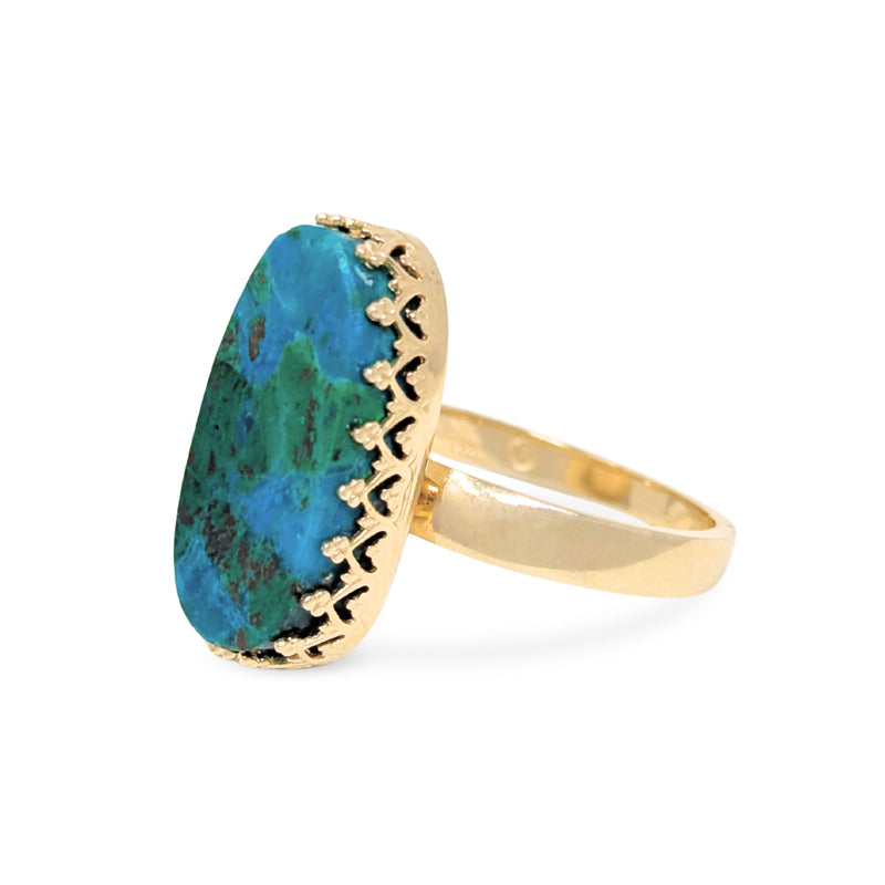 14K Gold Blue/Green Eilat Stone Ring - Size 7.25