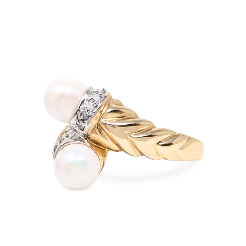 Abraham David Loewenstark 14K Gold, Pearl, & Diamond Ring - Size 6.5