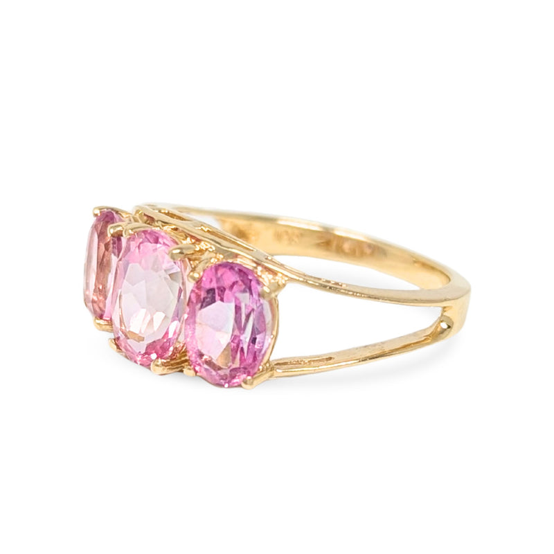 10K Gold & Pink Topaz 3-Stone Ring - Size 7