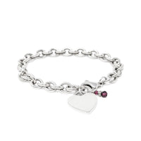 Sterling Silver 8” Rolo Link Heart ID Bracelet