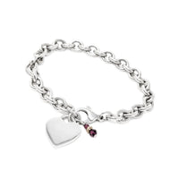 Sterling Silver 8” Rolo Link Heart ID Bracelet