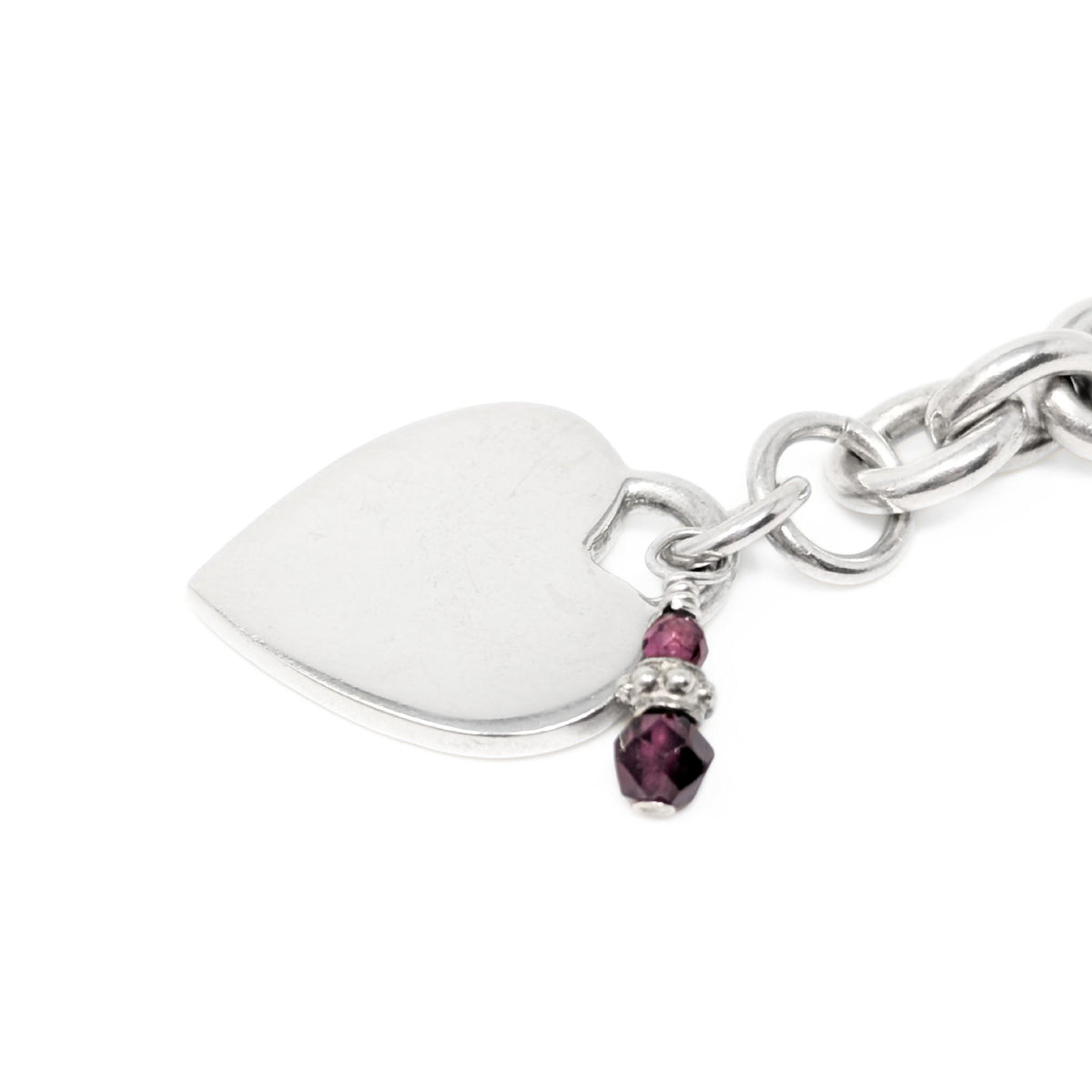 Sterling Silver 8” Rolo Link Heart ID Bracelet