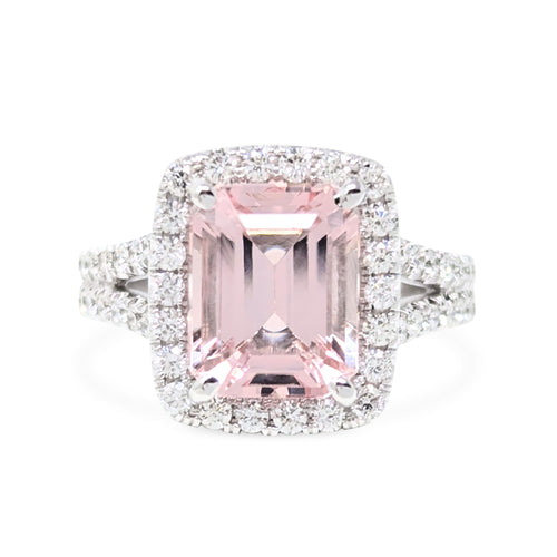 13K White Gold 4ct Pink Morganite & Diamond Cocktail Ring Size - 6.75