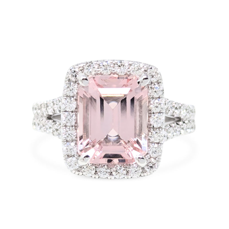 13K White Gold 4ct Pink Morganite & Diamond Cocktail Ring Size - 6.75