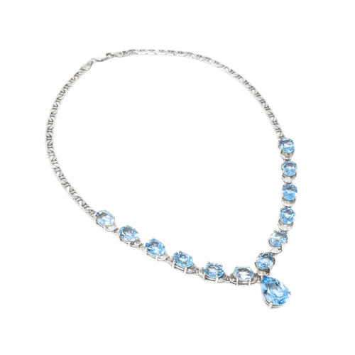 Clyde Duneier Italian Sterling Blue Topaz Drop Bridal Necklace