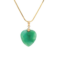 14K Gold Jade Heart 20" Snake Chain Necklace