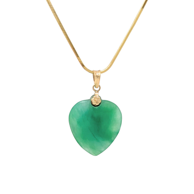 14K Gold Jade Heart 20" Snake Chain Necklace