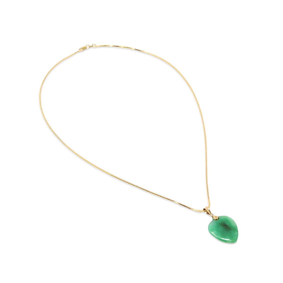 14K Gold Jade Heart 20" Snake Chain Necklace
