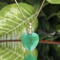 14K Gold Jade Heart 20" Snake Chain Necklace