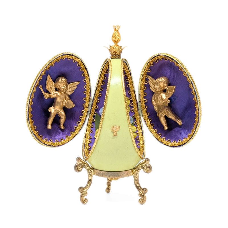 Angel/Cherub Decorated Hinged Goose Egg On Stand