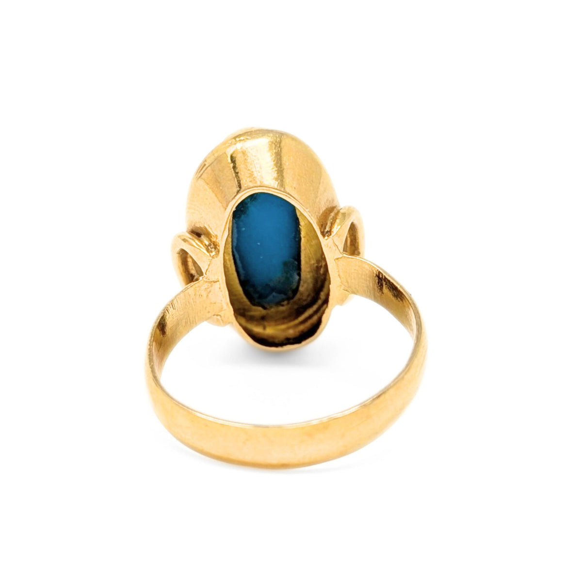 18K Gold Vintage Egyptian Blue Turquoise Ring - Size 8