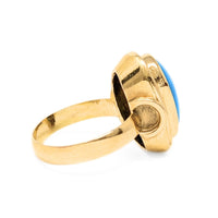 18K Gold Vintage Egyptian Blue Turquoise Ring - Size 8