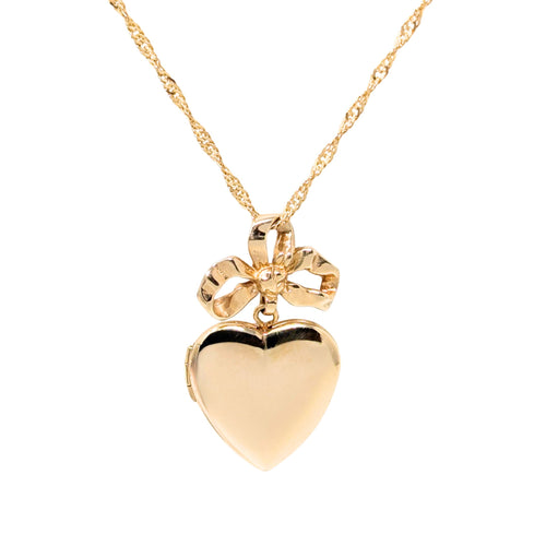 Ballou & Co 14K Gold Bow Heart Locket Necklace