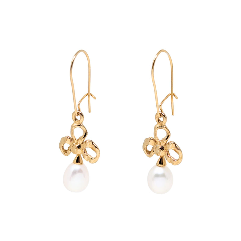 Ballou & Co 14K Gold Bow Pearl Drop Earrings