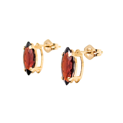 13K Gold Marquee Garnet Stud Earrings