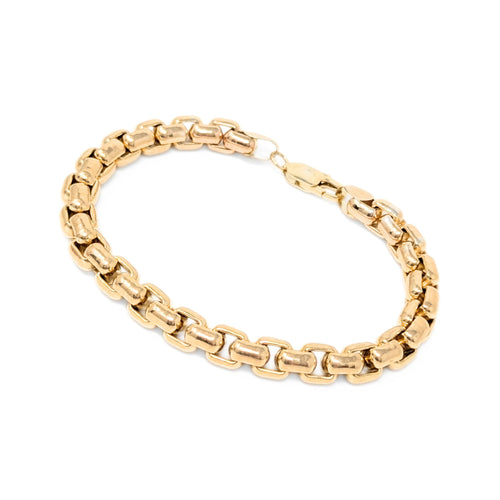 13K Gold 7.5mm 8.5” Rounded Box Link Bracelet