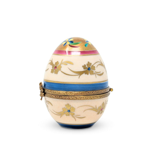 Hand-Painted Limoges Porcelain Egg-Shaped Trinket Box