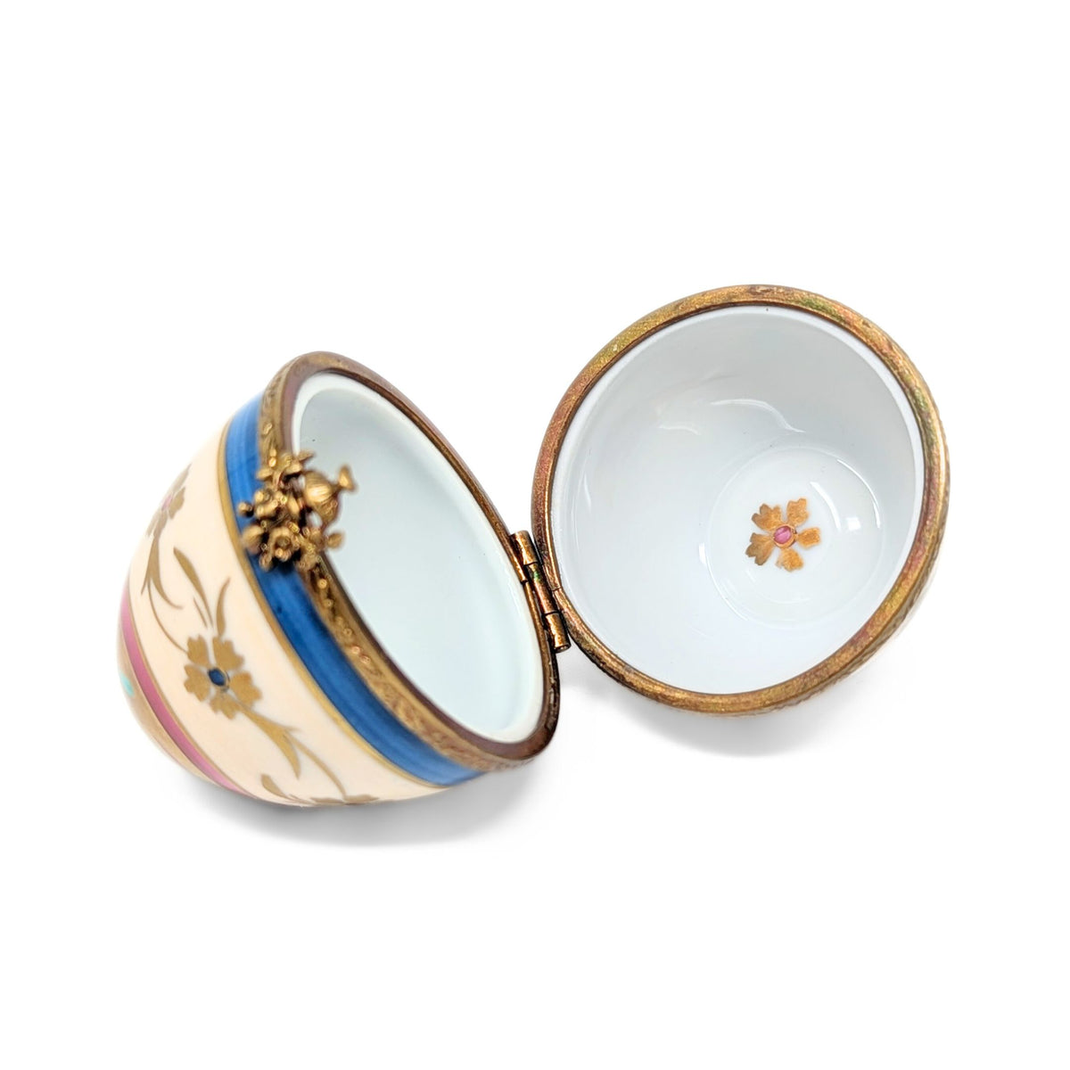 Hand-Painted Limoges Porcelain Egg-Shaped Trinket Box
