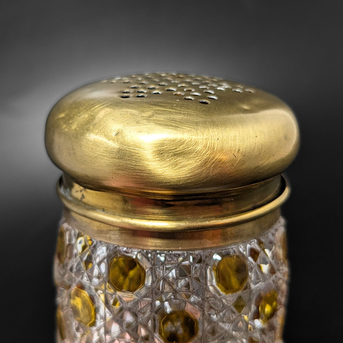 Bohemian Antique Amber Cut to Clear Muffineer/ Sugar Shaker