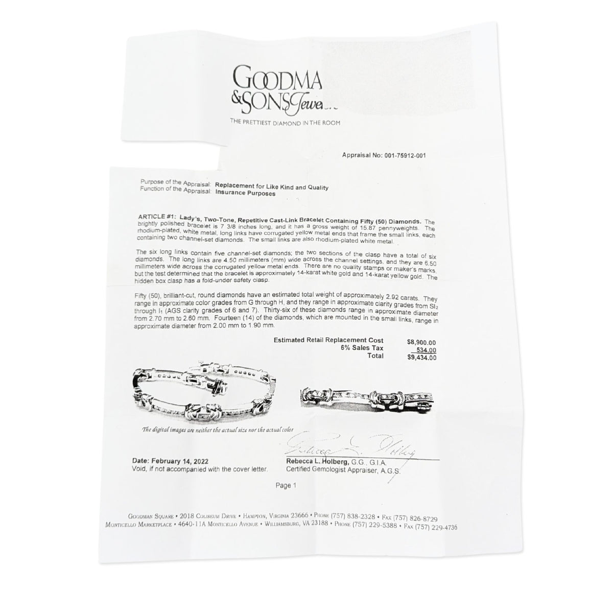 13K Two-Tone Gold 50 Diamond 2.9tcw Link Bracelet, 7 3/8"