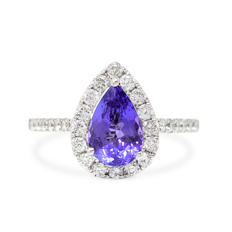 14K White Gold Tanzanite & Diamond Bridal Ring Set - Size 6.75